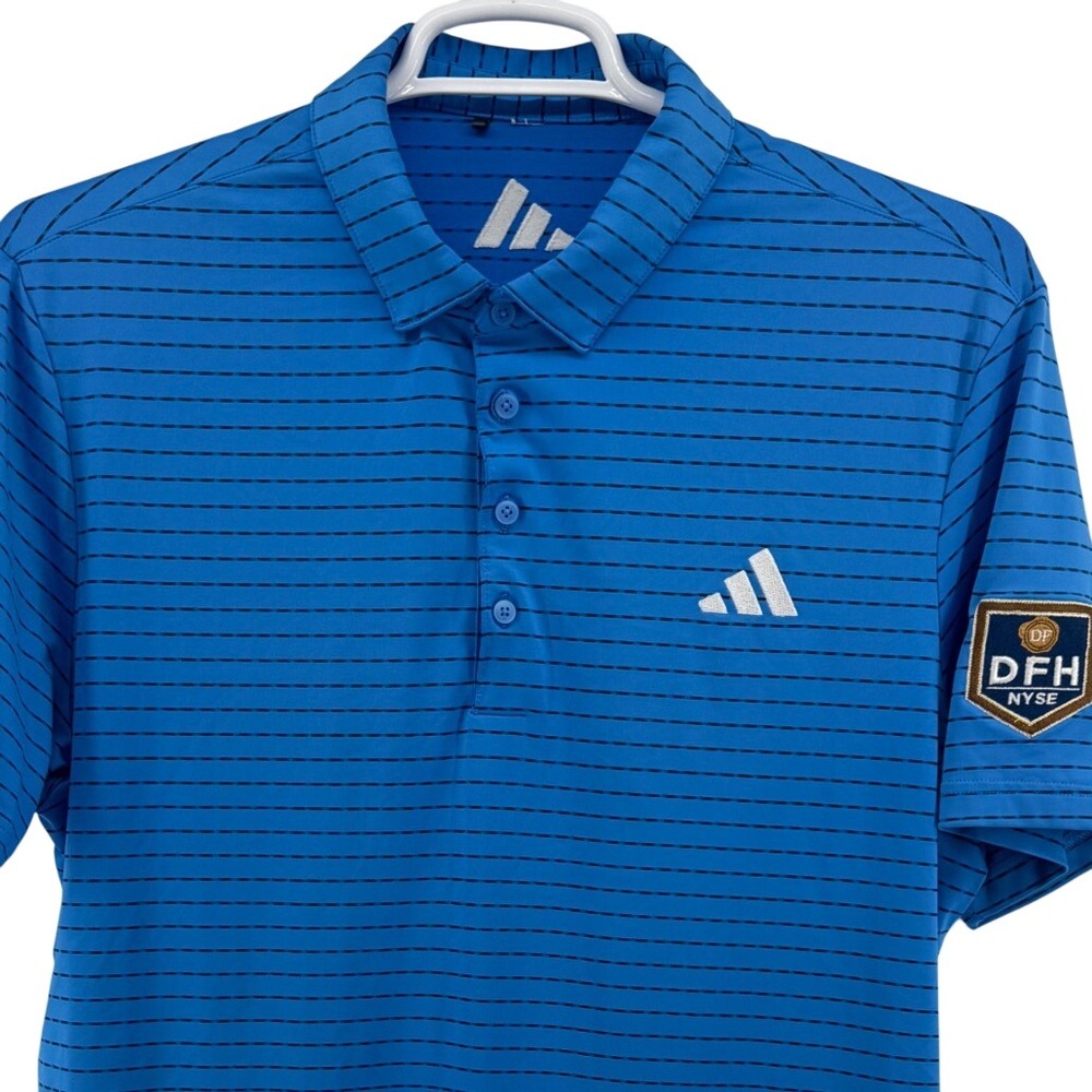 Adidas Mens Blue Striped Golf Polo Shirt Shortsleeve PGA Tour Issue Andrew Novak